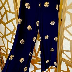 Flowy navy and cream polka dot trousers